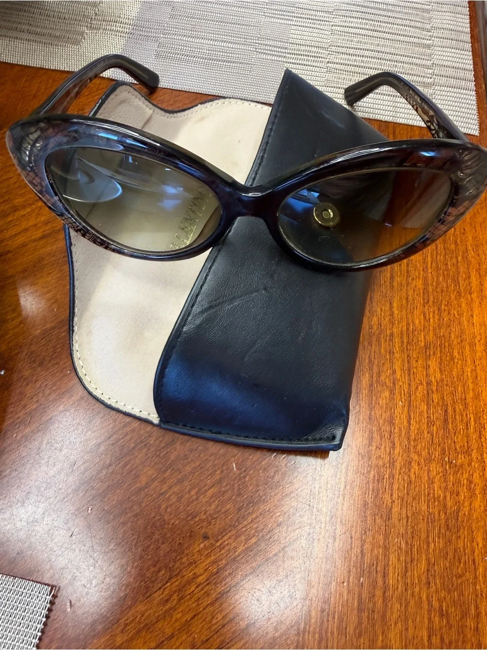 Valentino Women's Black and Brown Patterned Sunglasses